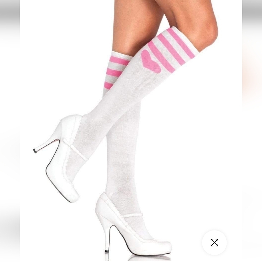 NWT Leg Avenue Bobby Sweetheart Athletic Knee Socks Pink White One Size